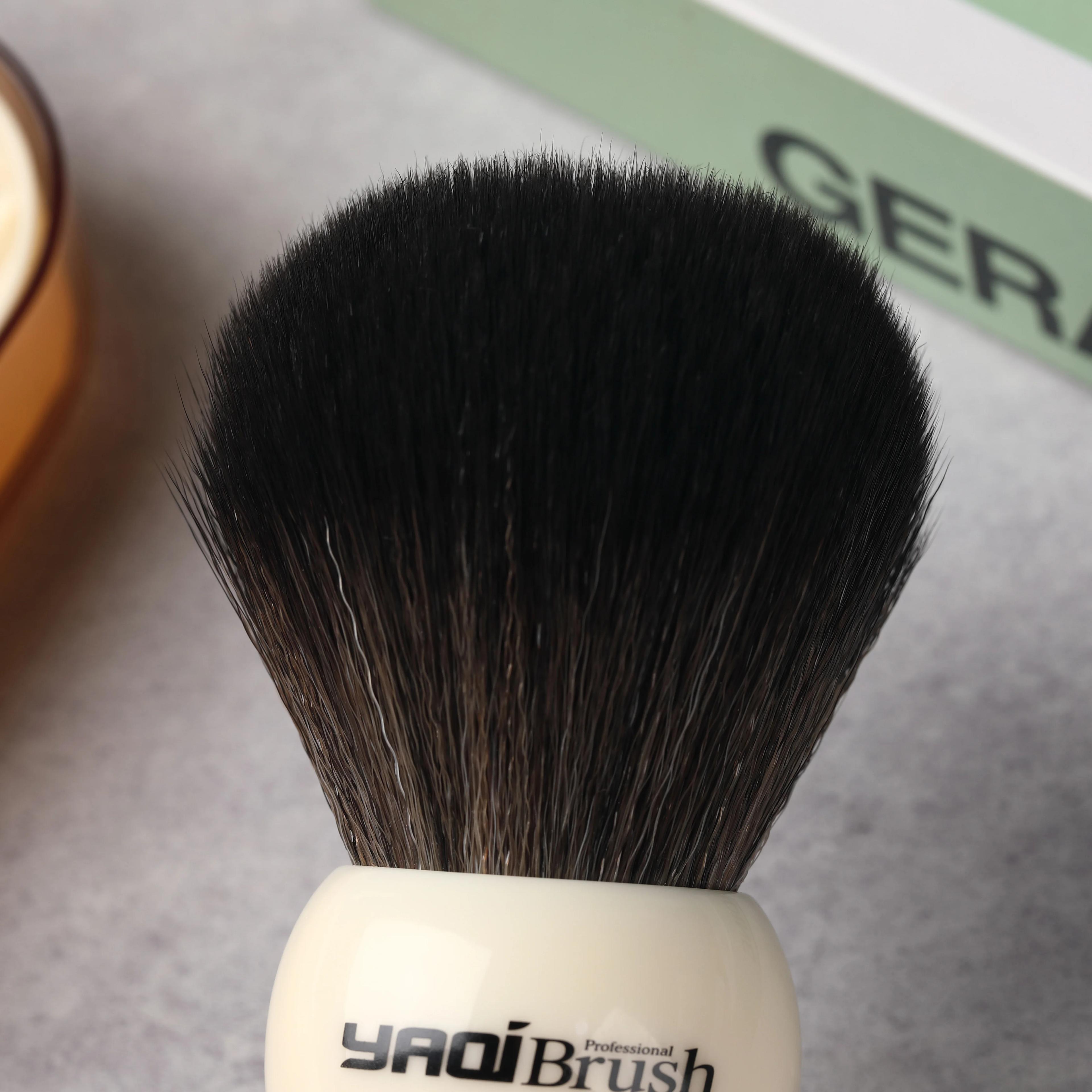 Yaqi – brosse à poils synthétiques, 30mm, avec poignée blanche et nœud noir, pour rasage