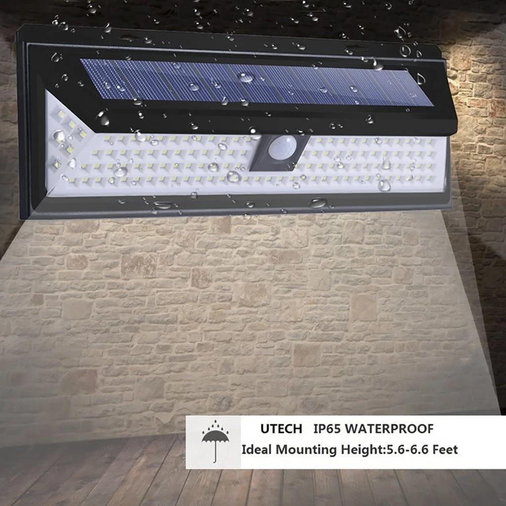 Applique murale solaire LED avec capteur extérieur, 118 lumières, 4400mAh, éclairage puissant, capte