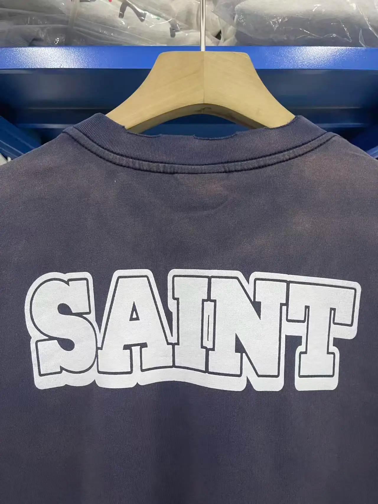 Vintage SAINT t-shirts tissu lourd haute qualité lettre impression femmes hommes t-shirts graphiques