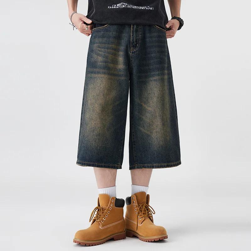 Short en Denim Non élastique pour hommes, sept cinq, ample, jambes larges, polyvalent, Style Simple,