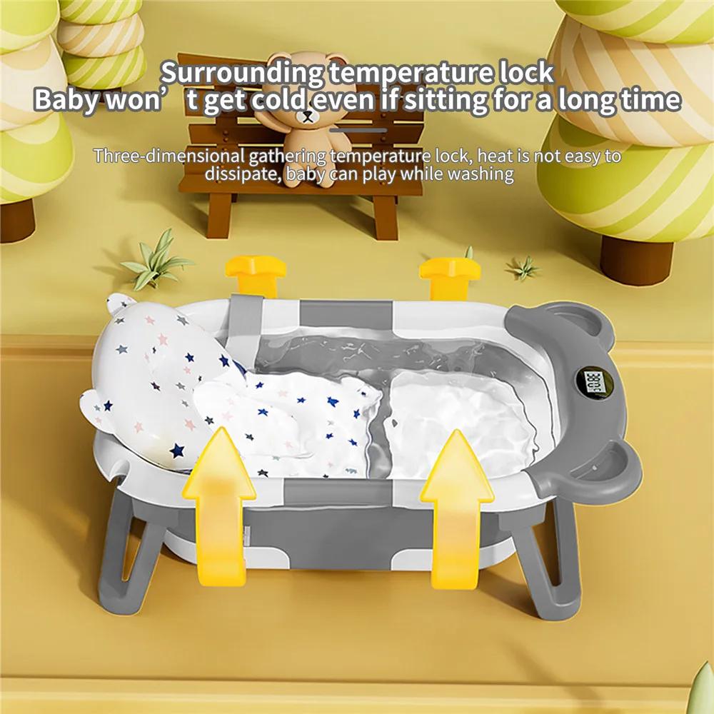 Baignoire pliable antidérapante en silicone pour bébé avec détection de température en temps réel po
