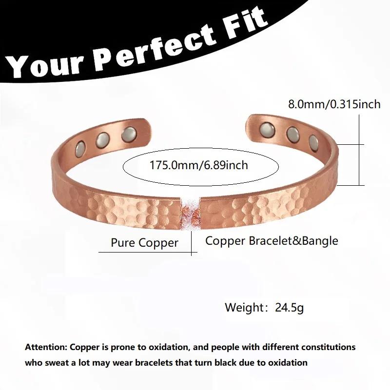Bracelets Vintage en cuivre pur 99.9%, pour femmes et hommes, manchette de couleur Rose, breloques, 