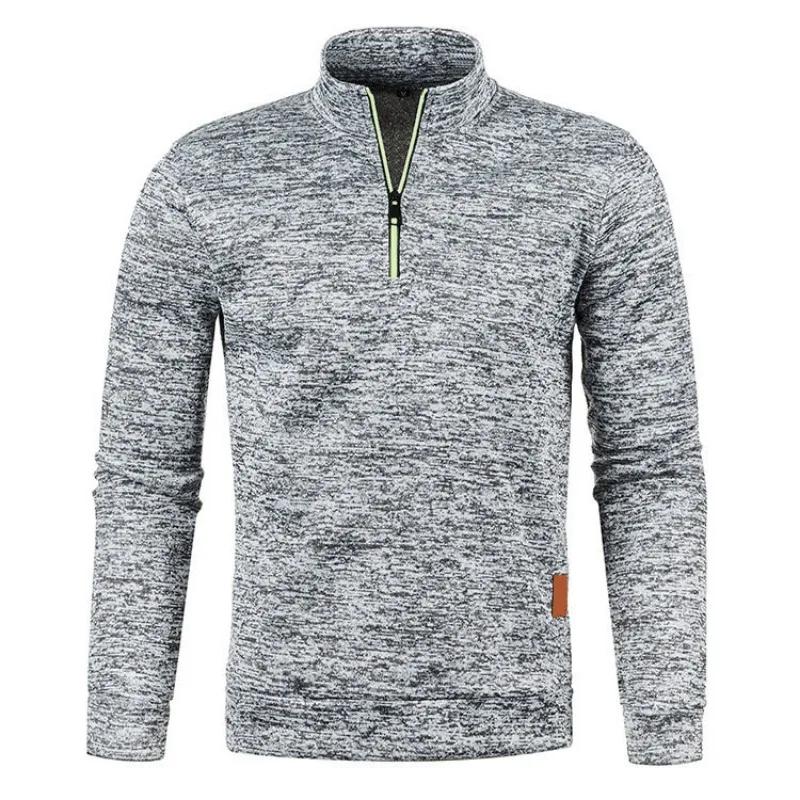 Sweat-shirt à manches longues et demi-fermeture éclair pour homme, couleur unie, pull à col roulé, S