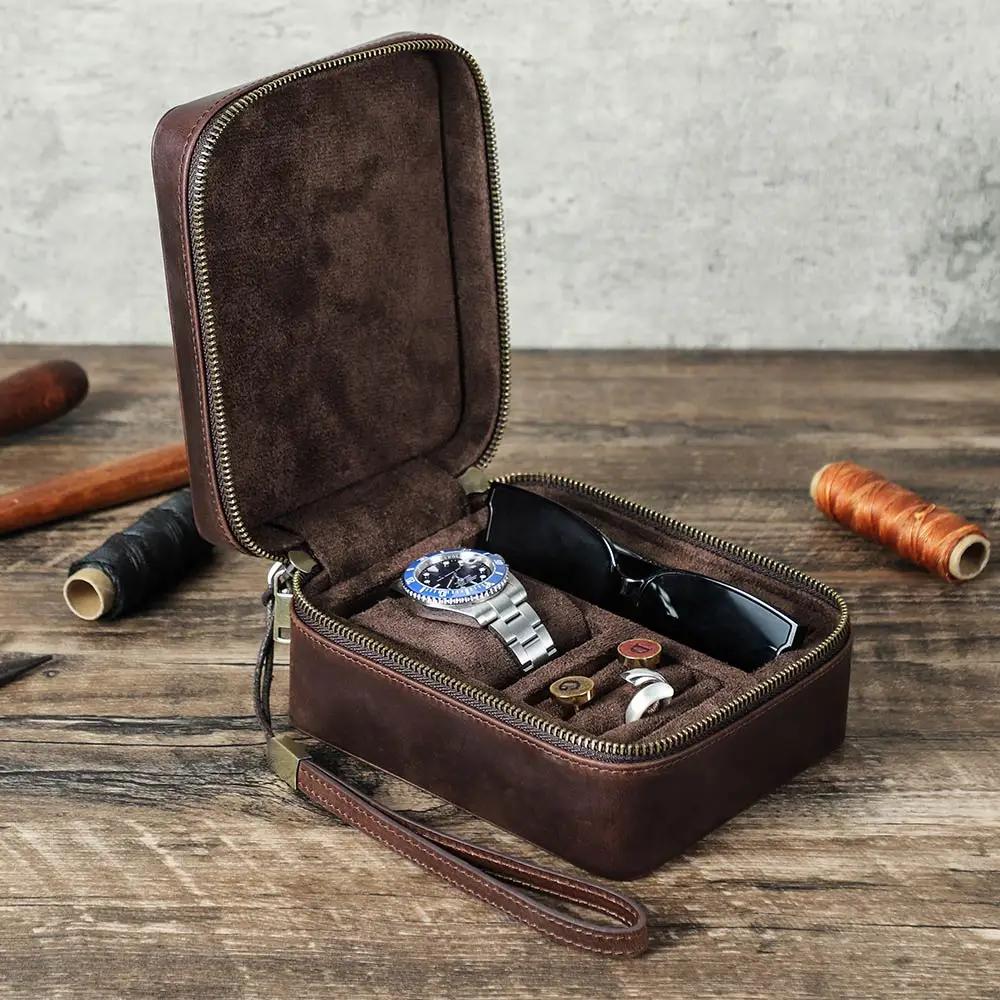 Étui de montre de luxe en cuir véritable, boîte à bijoux pour lunettes de soleil, montres portables 