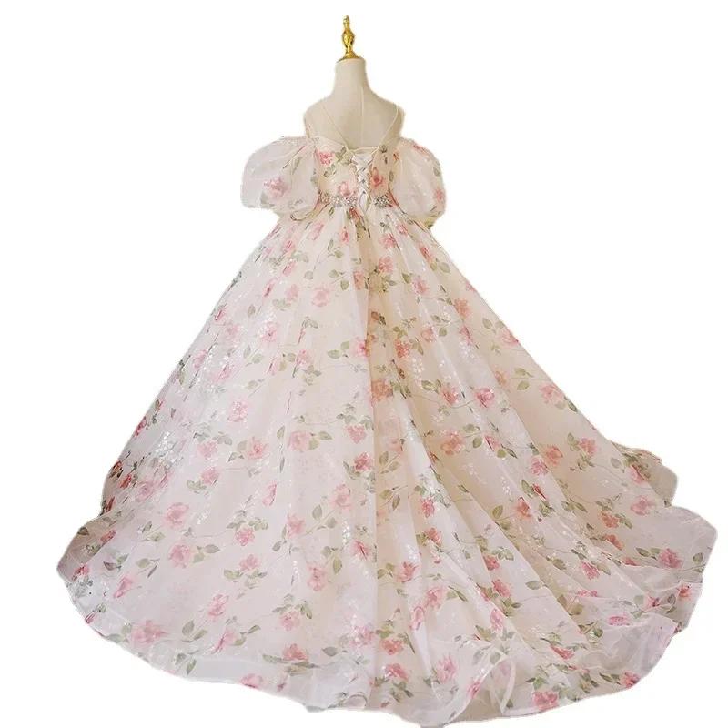 Robes pour enfants pour mariage, robe longue florale pour demoiselle d'honneur, robe de soirée vinta