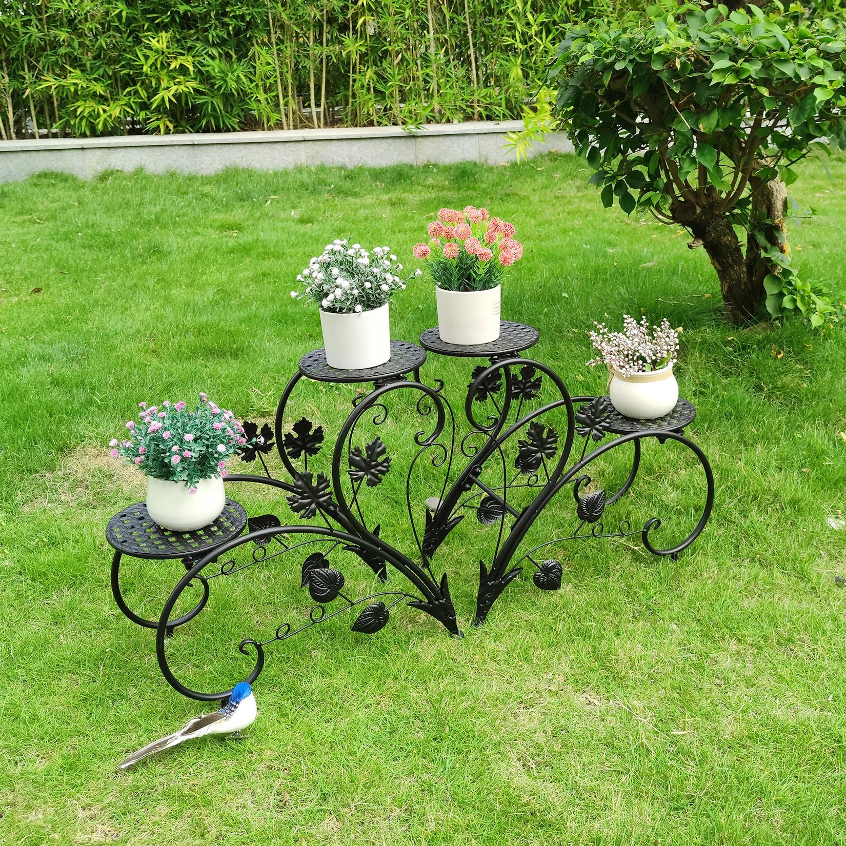 Support de plantes en métal antirouille, étagère de présentation pour 4 pots de fleurs, pour jardin,