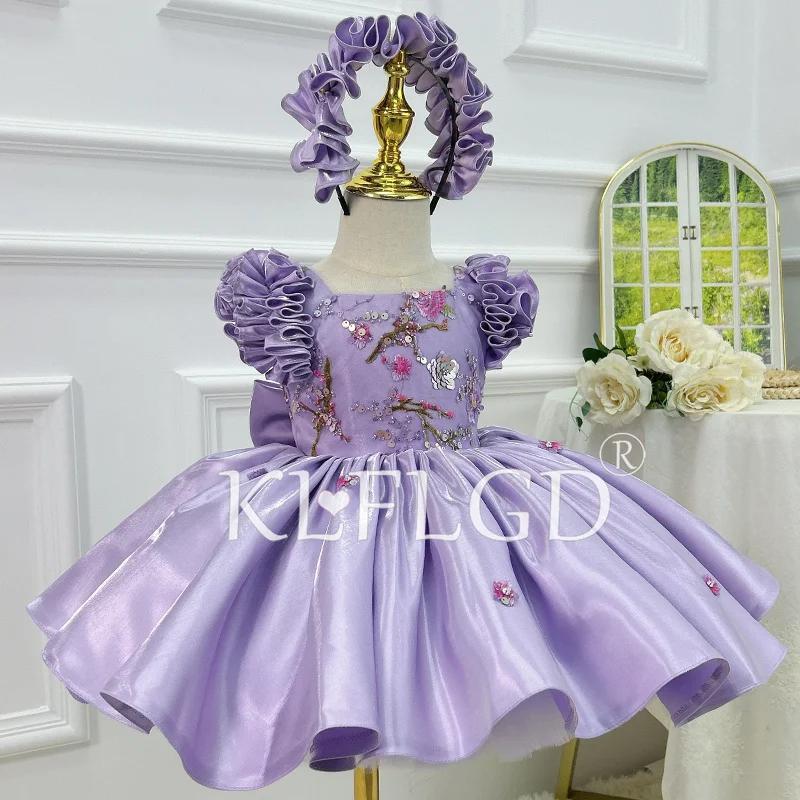 Robe légère en dentelle faite à la main pour enfants, petite robe à manches volantes, robe baptive m
