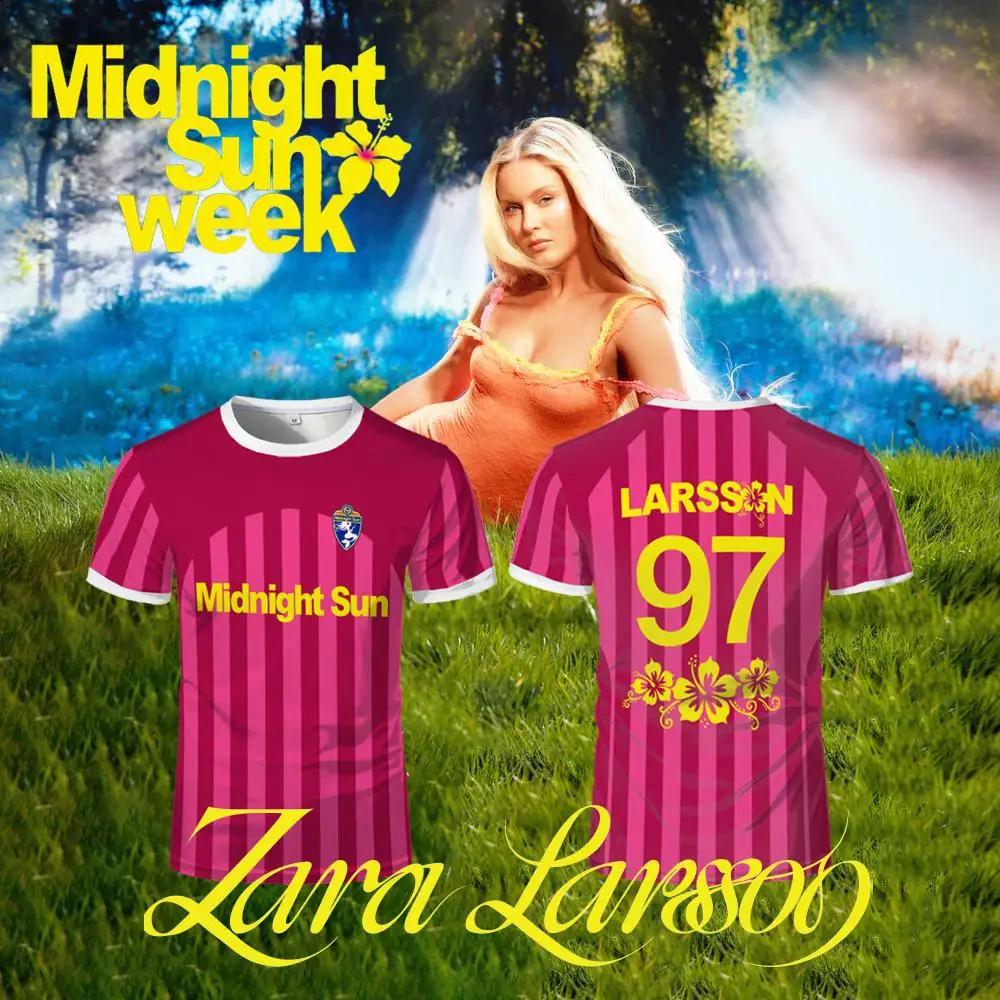 Zara Larsson Midnight Sun Pink Football Jersey Street T-shirt unisexe imprimé tendance à col rond, t