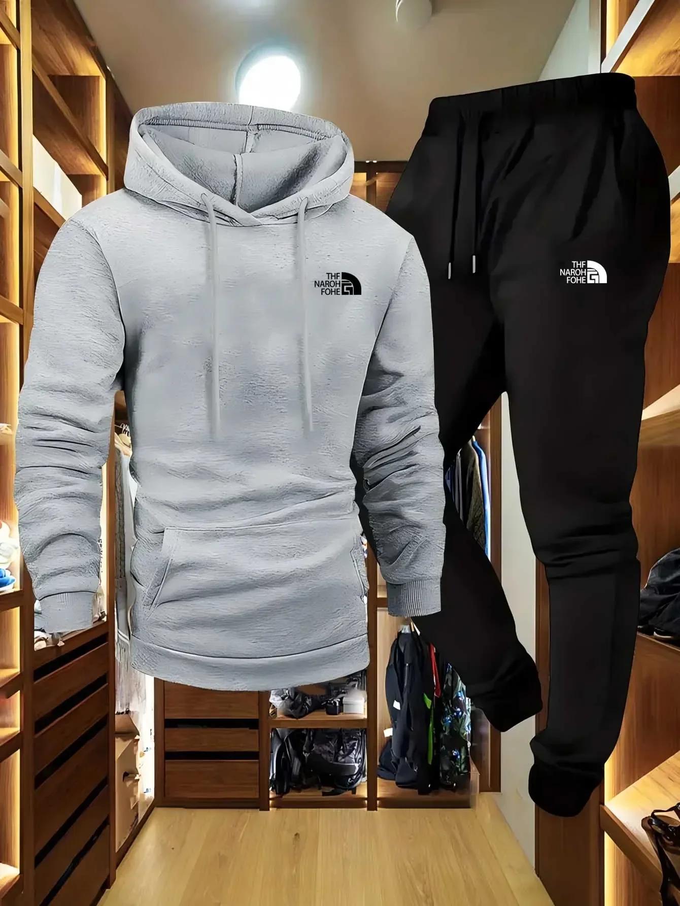 Ensemble décontracté deux pièces pour homme, automne et hiver, sweat-shirt à capuche et pantalon ave