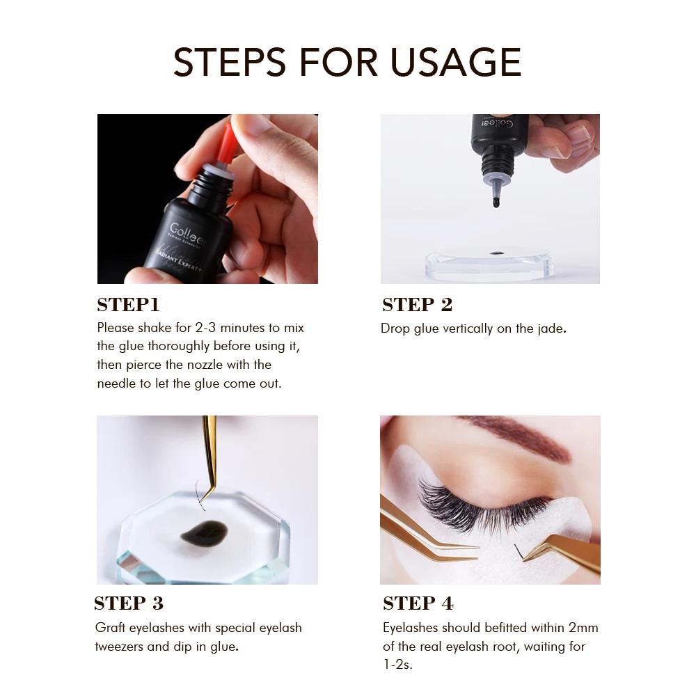 Colle à cils Gollee 0.5-1s séchage rapide, sans latex, 5ml, professionnelle, waterproof, pour extens