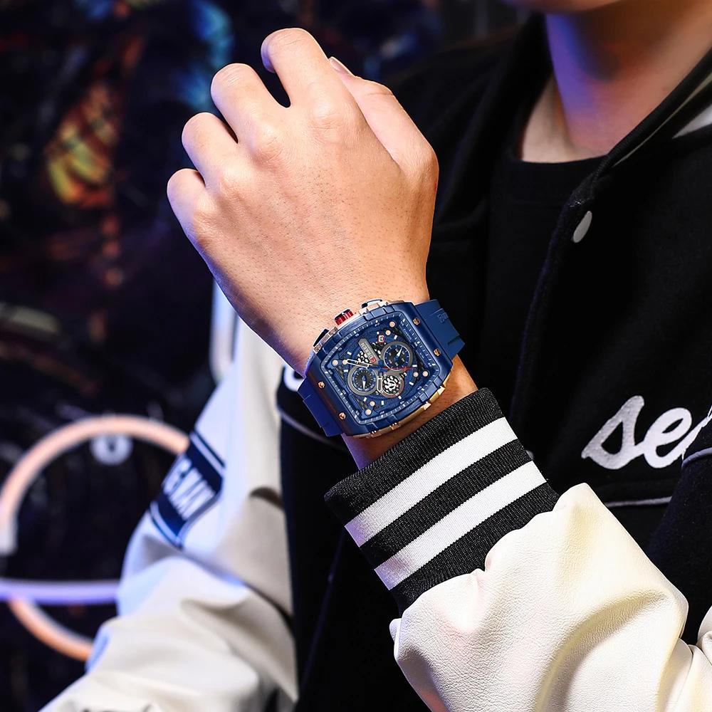 CURREN mode hommes montre marque unique design carré luxe quartz sport bande montres hommes étanche