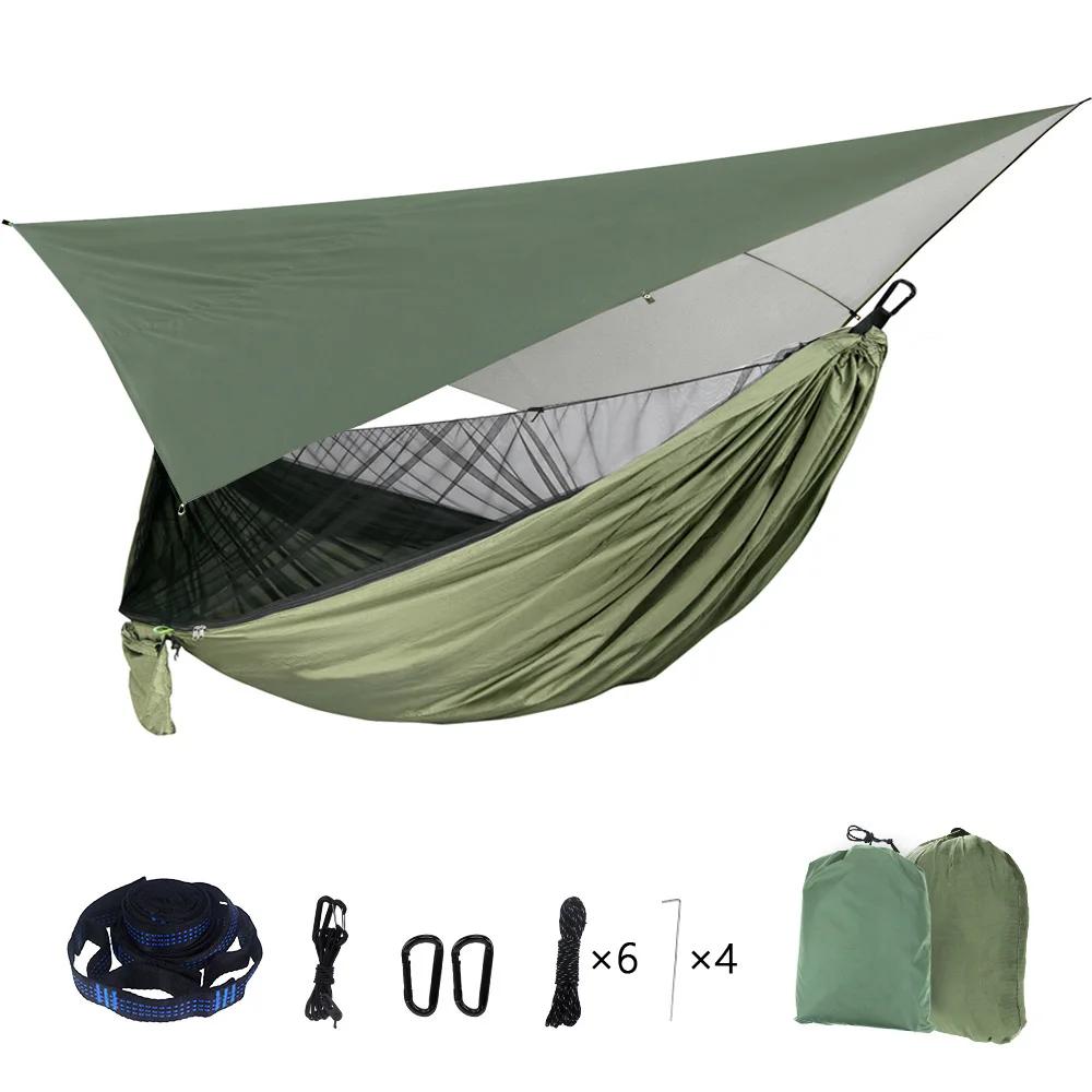 Hamac de camping en nylon, moustiquaire portable, avec mouche de pluie étanche, bâche d'amendements 