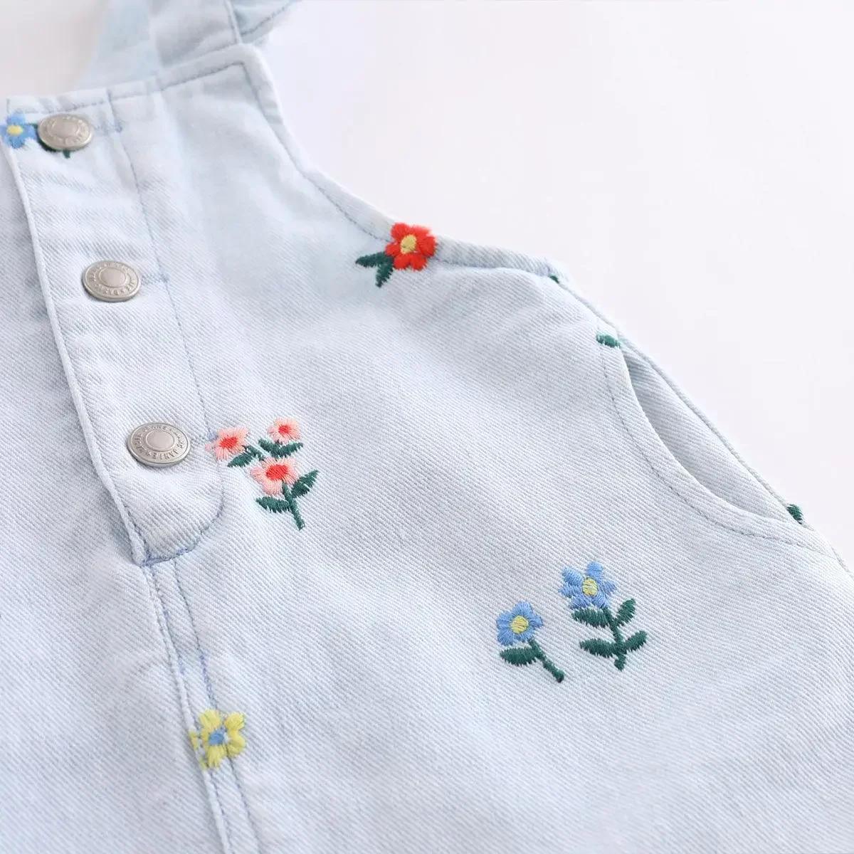 MARC & JANIE Robe d'été à bretelles en jean brodée florale pour filles, printemps 220689