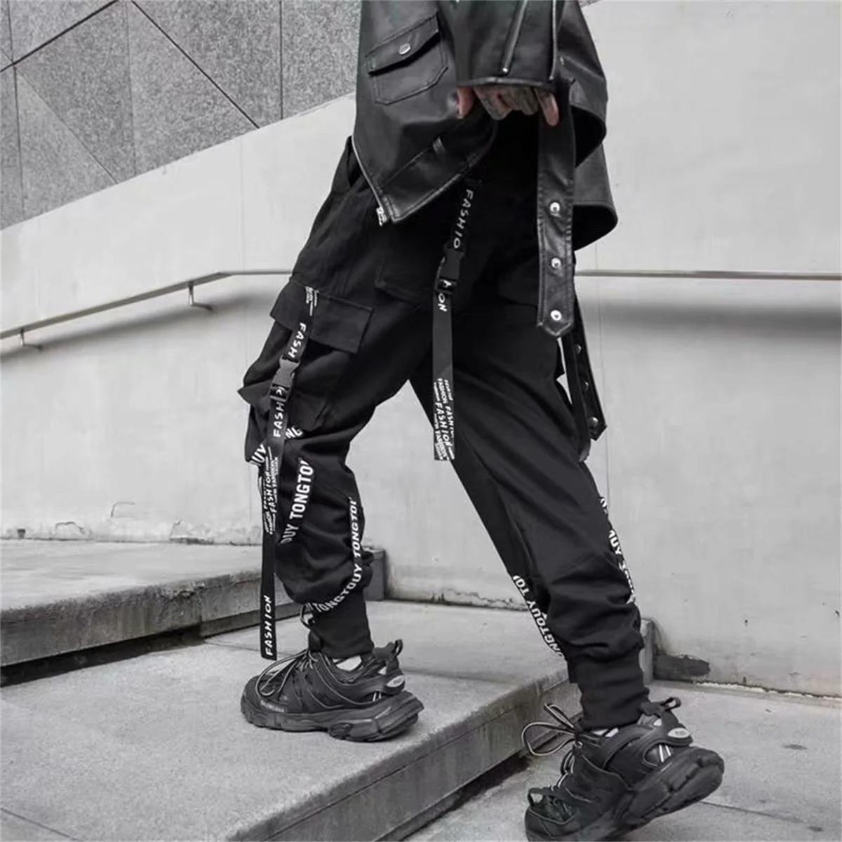 Pantalon Cargo noir pour hommes, jogging, Streetwear japonais, Hip Hop, Hippie, Techwear, pantalon à