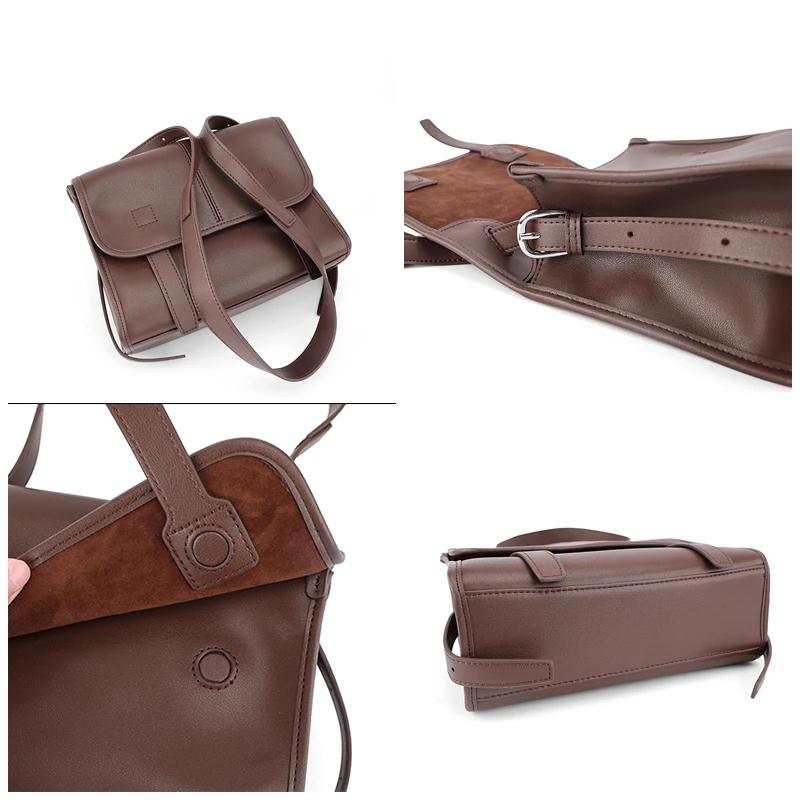 Sac à bandoulière en cuir véritable pour femmes, couleur unie, sac à bandoulière multi-poches, sac m