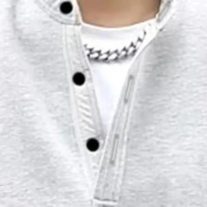 Sweat-shirt à col Henley uni pour homme, pull décontracté à manches longues avec boutons pour homme,