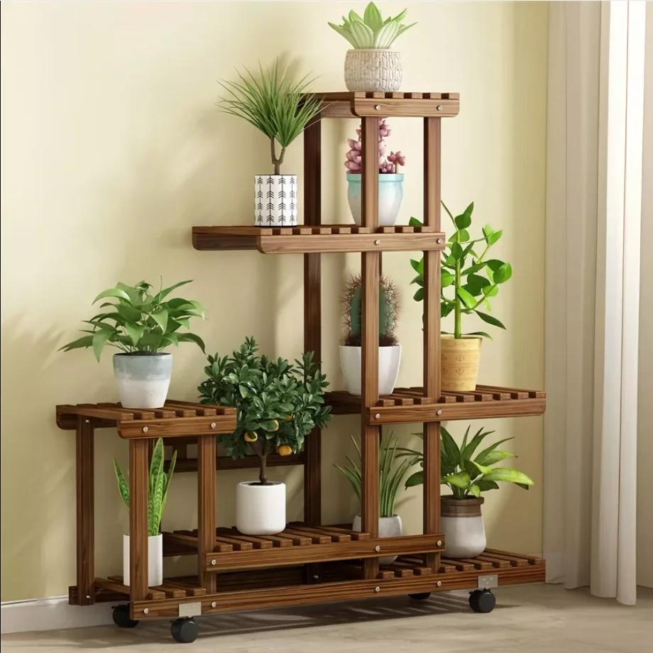 Support pour plantes en bois multicouche, support pour Pot de fleurs roulant d'intérieur et d'extéri