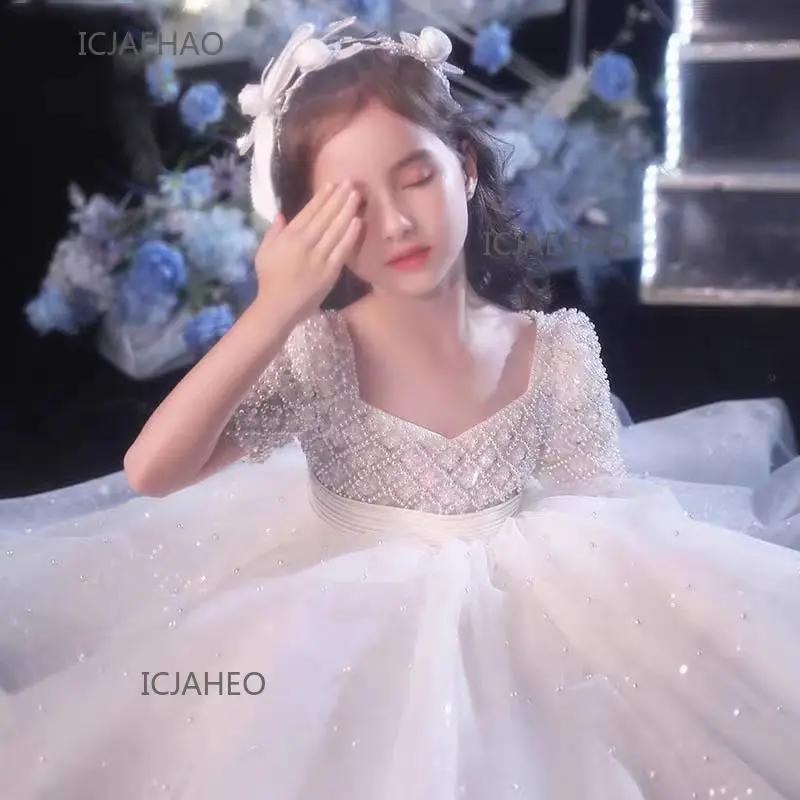Robe de Soirée Florale et Perles pour Enfants 2026 – Tenue de Princesse pour Anniversaire, Demoisell