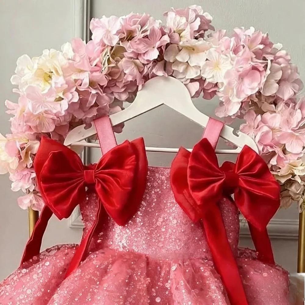 Nouvelle Robe de Soirée Princesse Rouge 2026 pour Filles, en Tulle Bouffant à Paillettes, Robe d'Ann