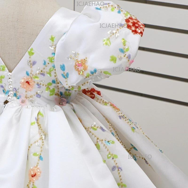 Robe de princesse blanche faite main avec appliques pour enfants, tenue de cérémonie pour filles, id