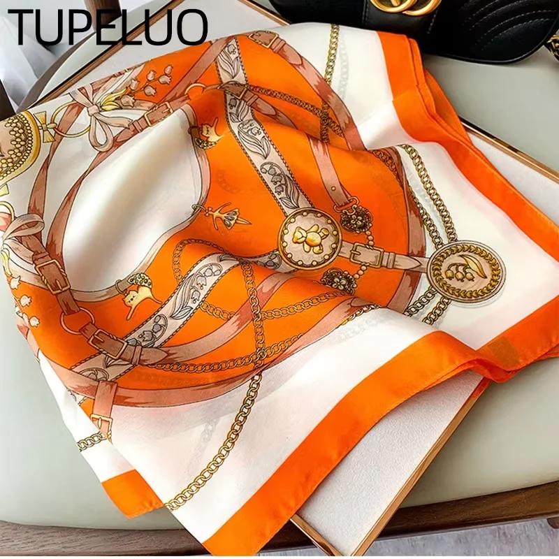 1 pièces 70cm chaîne romaine foulard en soie pour les femmes simulé soie géométrique ronde mode poly