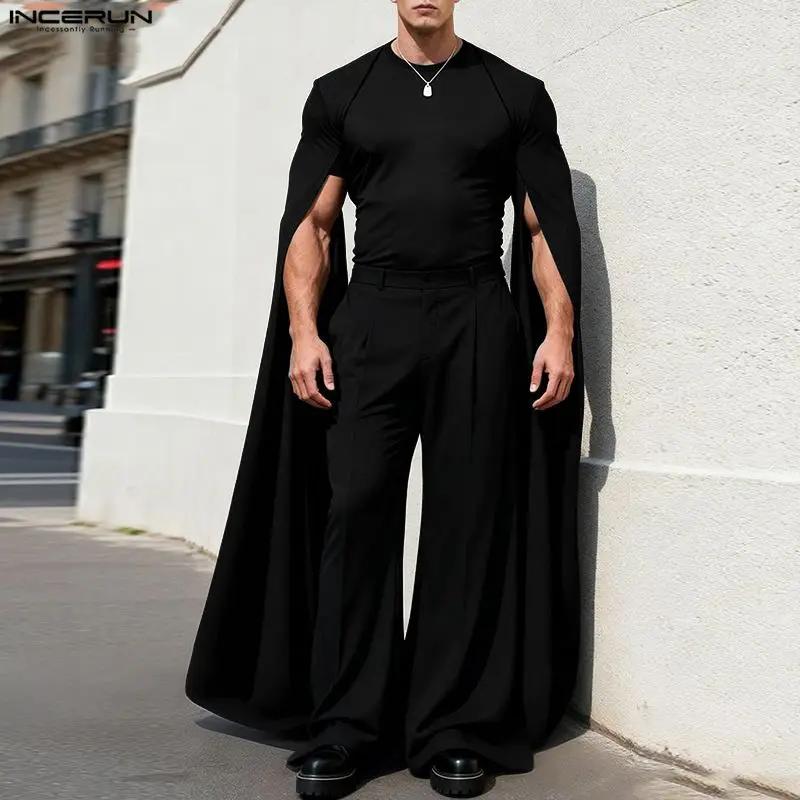 T-shirt homme INCERUN, coupe irrégulière, couleur unie, col rond, manches longues, décontracté, stre