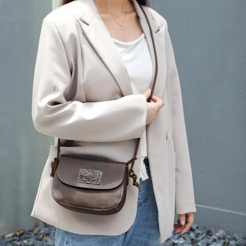 Sac à main pour femme en cuir Crazy Horse Johnature 2026 Nouveau sac bandoulière petit sac rétro en 