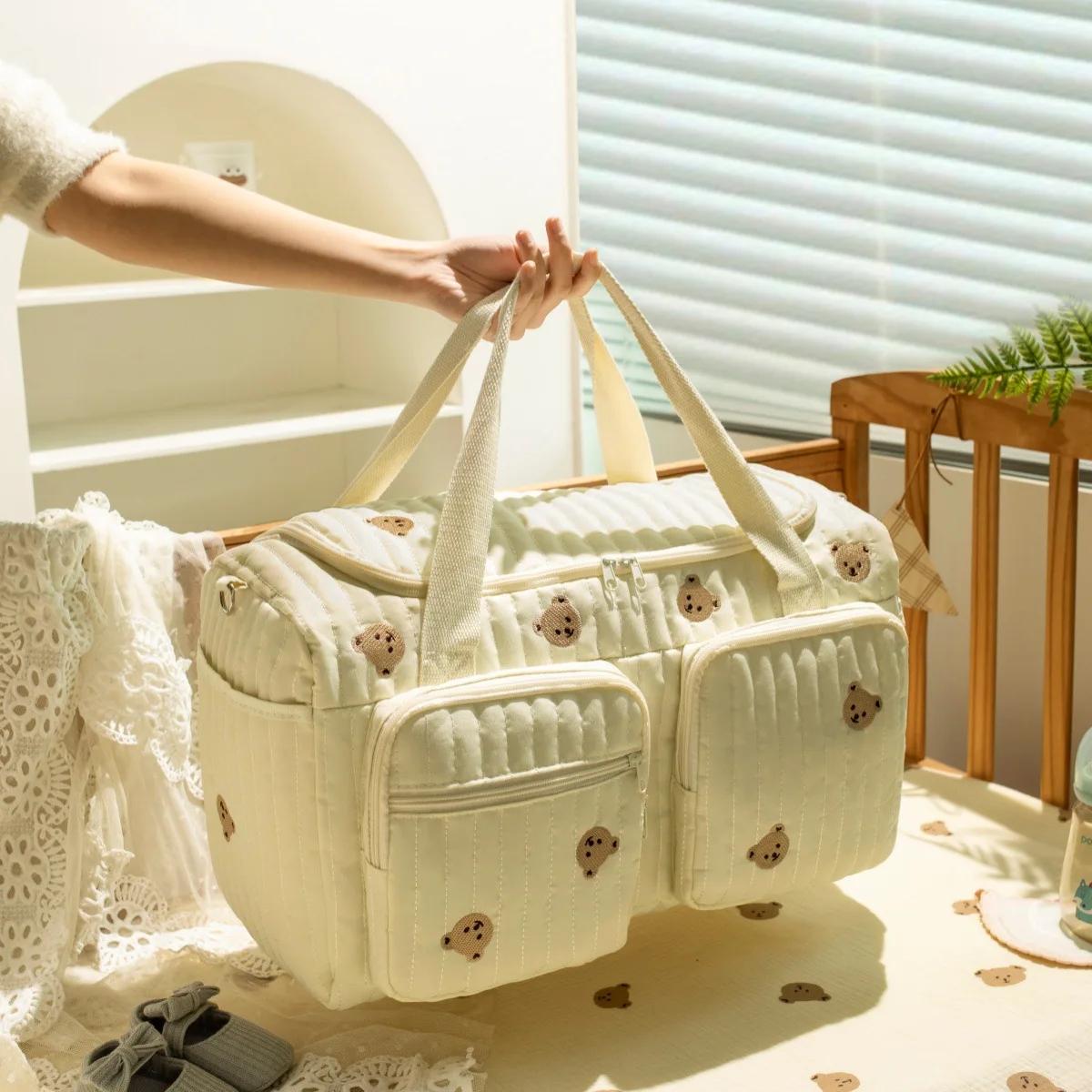 Sac à couches pour bébé, sac à main à motif de broderie de fleurs d'ours mignon, sac pour maman, tis