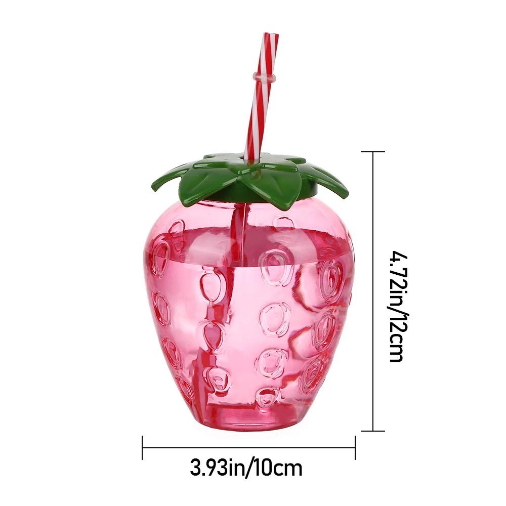 Tasse de paille de fraise 500ml, 1 pièce, dessin animé mignon d'été, qualité alimentaire PP, large A