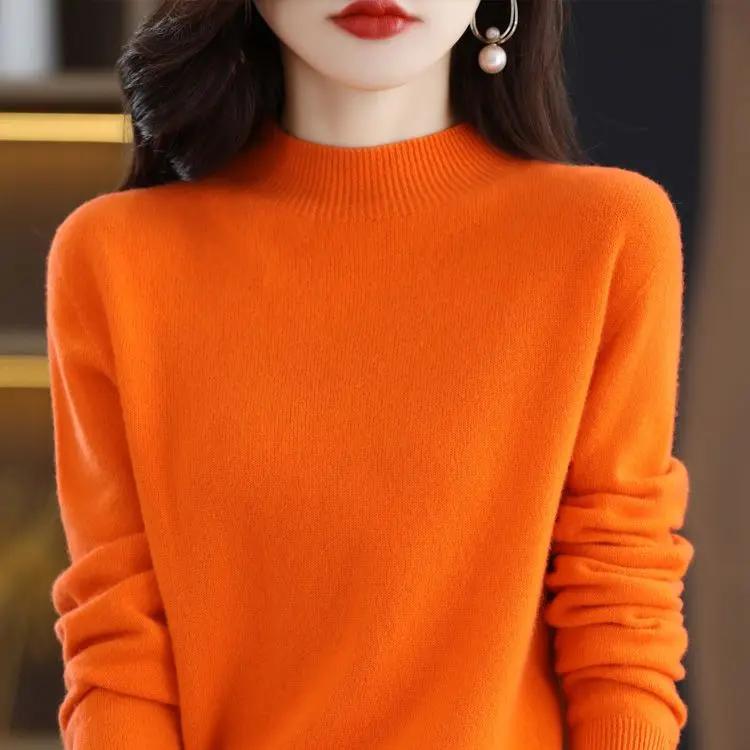Pull pour femmes printemps tricots 100% laine mérinos tricoté pull col roulé à manches longues pull 