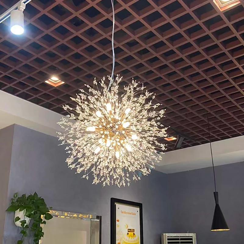 Lustre pissenlit doré moderne et luxueux, salon, salle à manger, chambre à coucher, étoile, boule de
