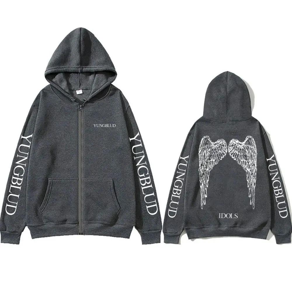Yungblud IDOLS Wings Album Tour 2025 sweat à capuche avec fermeture éclair homme surdimensionné vest