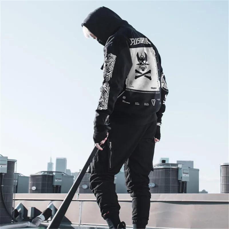 Sweat à capuche imprimé tête de mort pour hommes, sweats à capuche Hip Hop Harajuku, pull à motif en