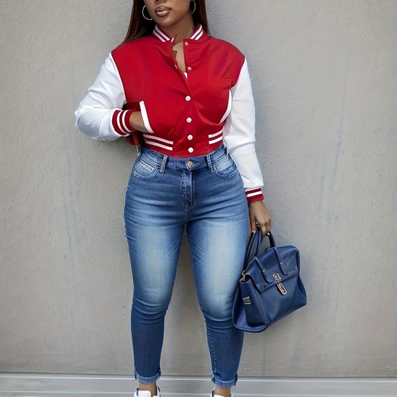 Veste de baseball à simple boutonnage pour femmes, veste assortie, européen et N, document, printemp