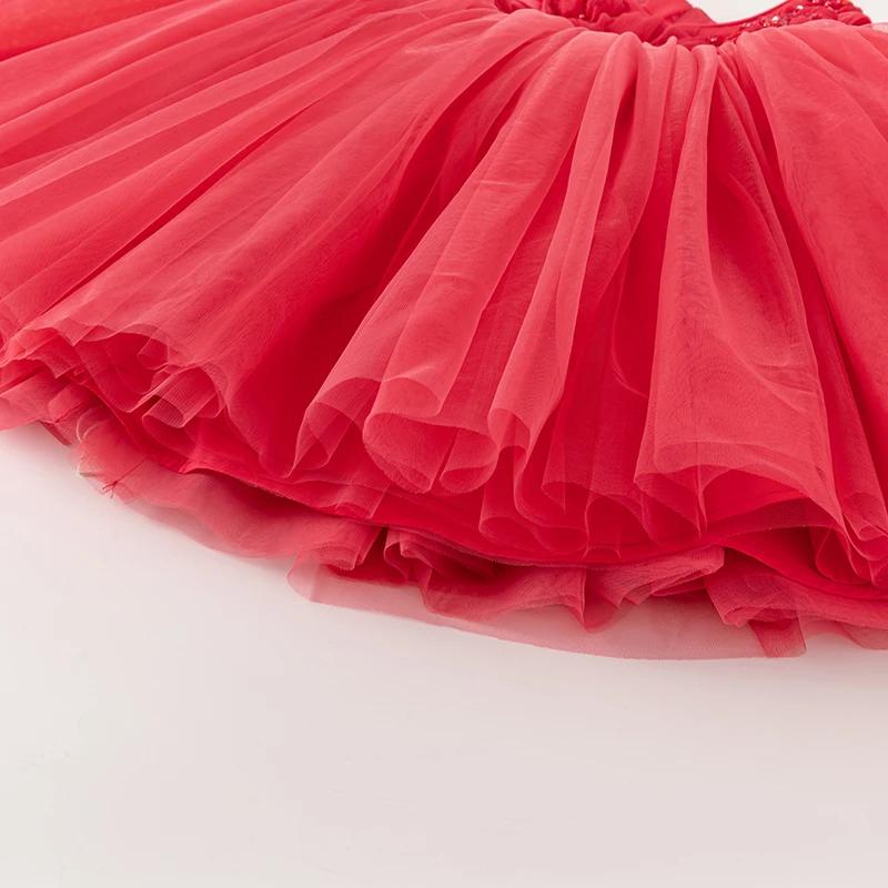 Dave Bella robe de princesse fille 2025 nouvel été enfants bébé sans manches maille rouge Noble mign