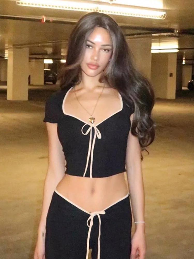Y2k – haut court d'été avec nœud pour bébé, vêtements pour femmes, Chic et mignon, coupe basse, manc