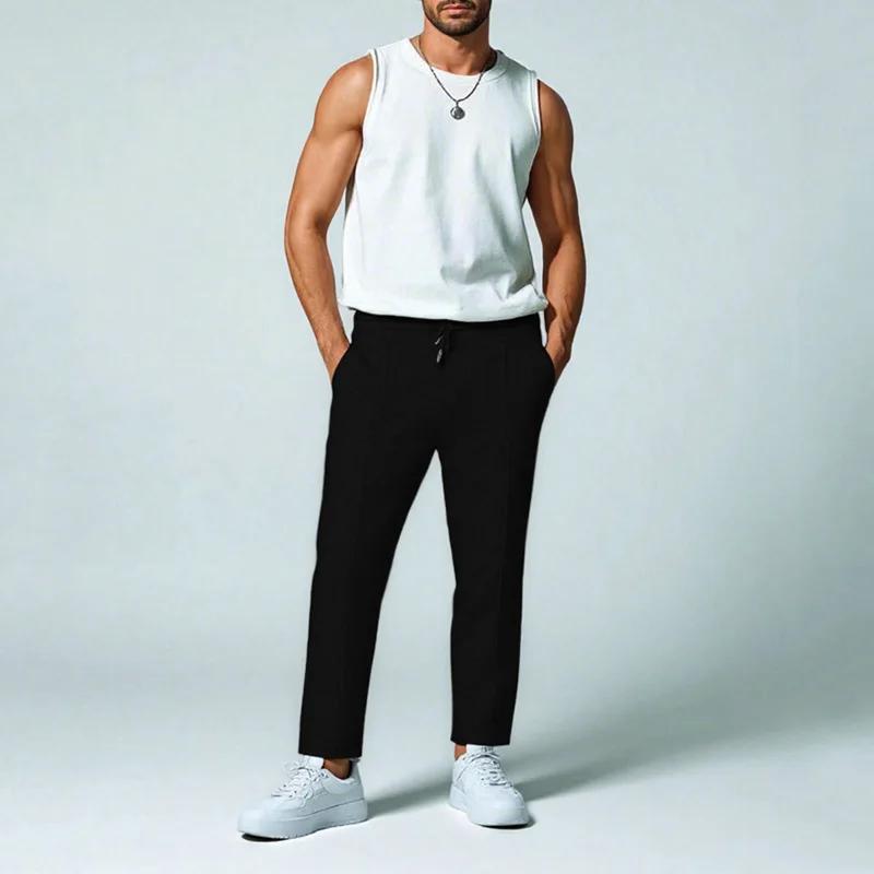 Pantalon gaufré élégant pour hommes – Coupe ajustée de sport décontracté avec cordon de serrage régl