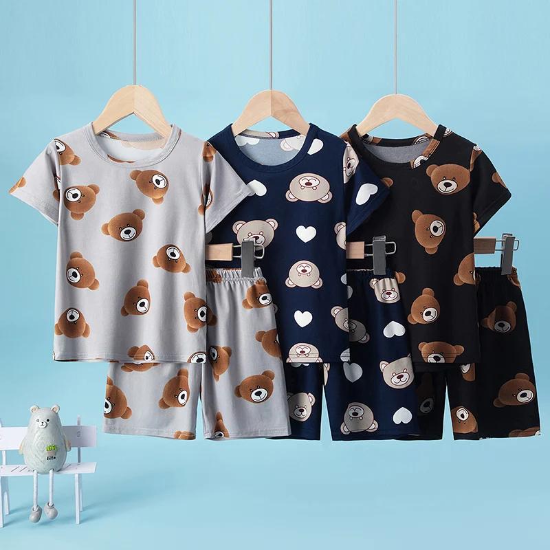 Short décontracté à manches courtes pour enfants, mignon, service à domicile, imprimé ours Joker, co