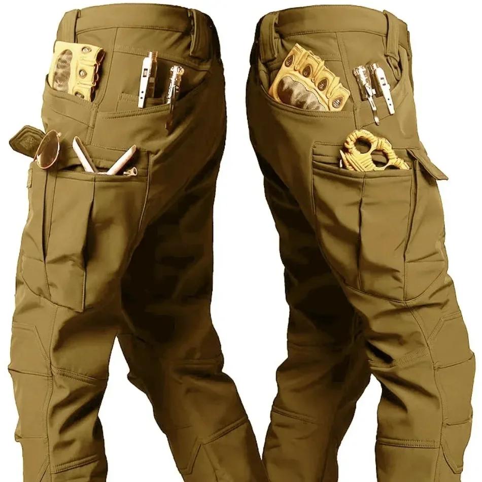 Pantalon tactique d'hiver pour hommes, peau de requin, coque souple, Cargo, extérieur, multi-poches,