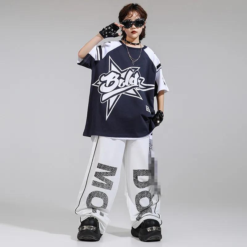 Vêtements Hip Hop pour filles, T-shirt noir, short blanc pour garçons, tenues de danse de rue, Stree