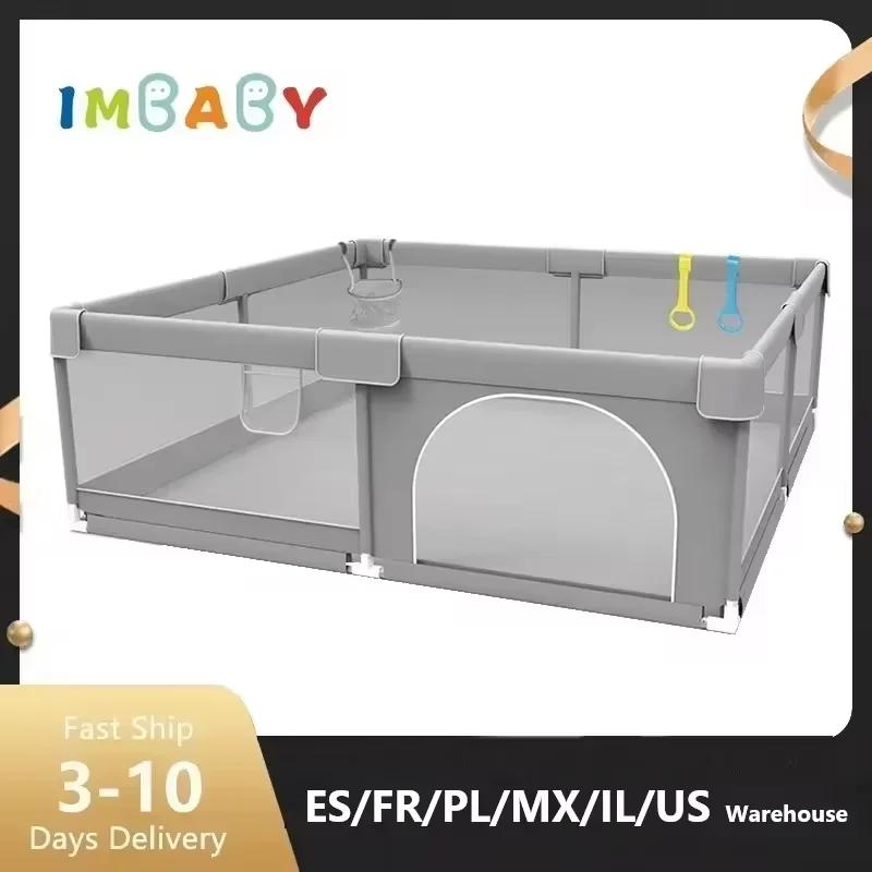 IMBABY Parc pour bébé Corralito gris clair pour aire de jeux pour bébé avec anneau de traction Barri
