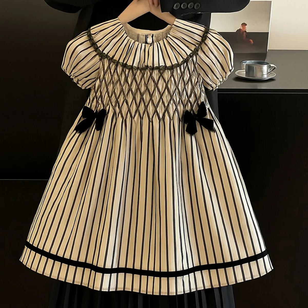 Robe d'été pour filles, nouveau Style, rayée, manches courtes, jupe quotidienne, pur coton, à la mod