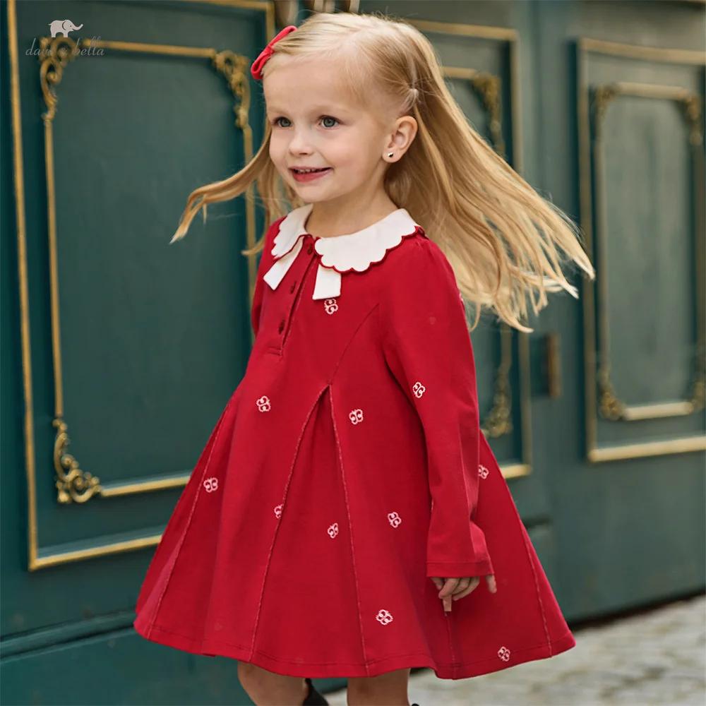 Dave Bella robe élégante pour filles printemps enfants robes de princesse jupe Polo rouge en plein a