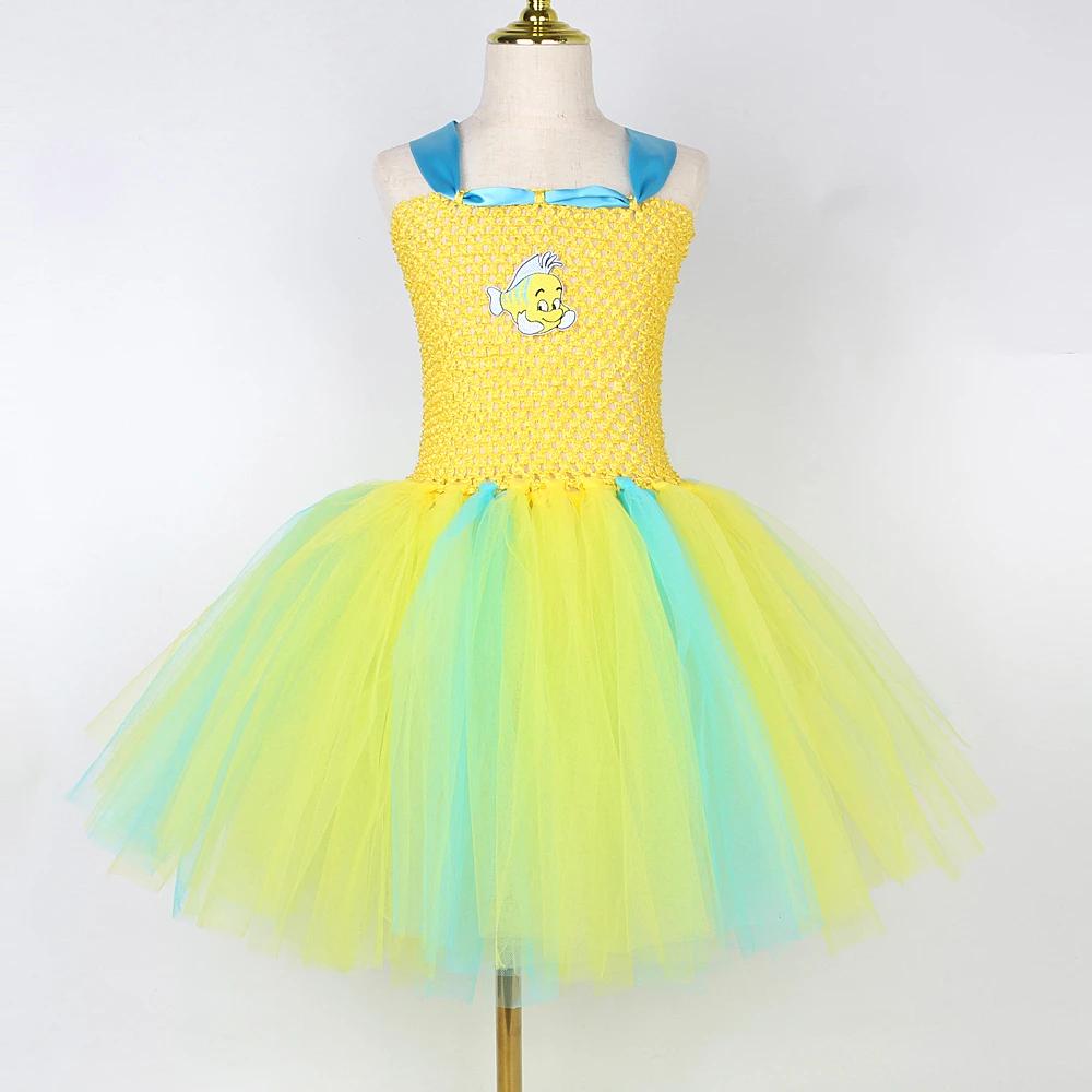 Costumes de flet de sirène pour bébés filles, robe tutu de poisson de dessin animé pour enfants, ten
