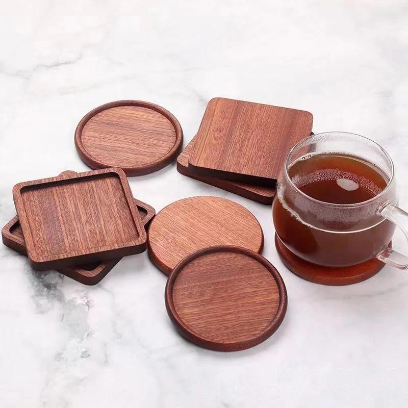 Sous-verres en bois de noyer de 8,8 cm pour verres et tasses, tapis de tasse en bois ronds et carrés