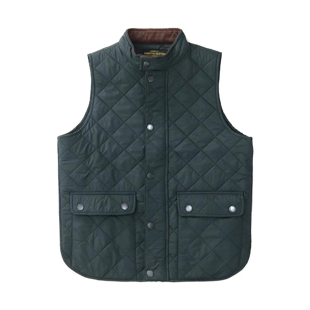 Réplique de gilet en coton matelassé pour hommes, rétro américain décontracté, couleur unie, col mon