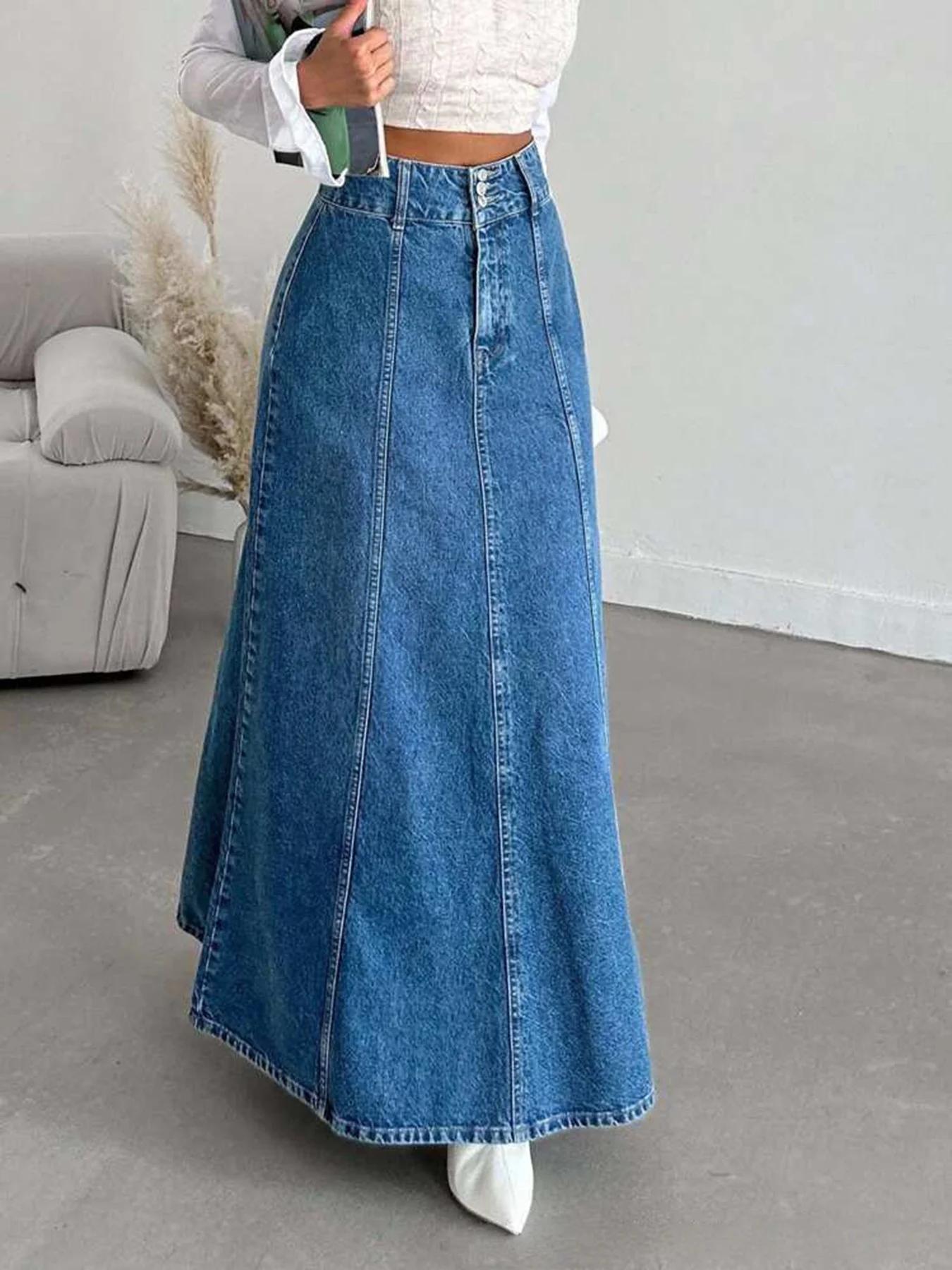Jupe midi longue en jean pour femme pour les saisons de printemps et d'automne. Convient pour divers