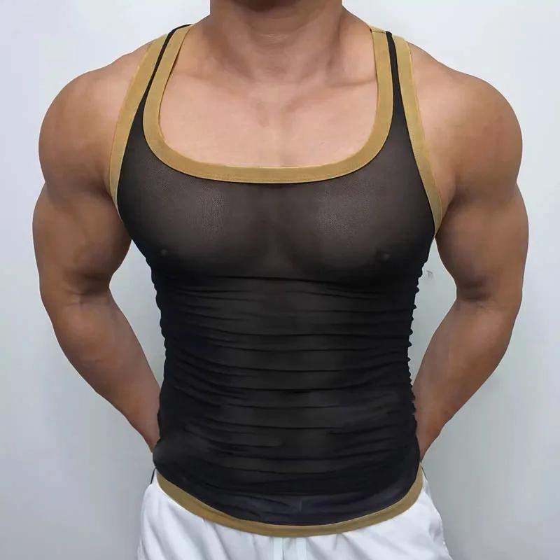 Nouveaux hommes maille débardeurs été 2025 Clubwear gilet décontracté col en U sans manches contrast