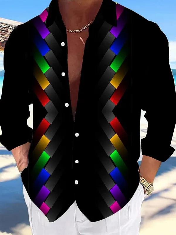 Chemise à manches longues pour hommes et femmes, couleur régulière, motif 3D, mode décontractée, rev