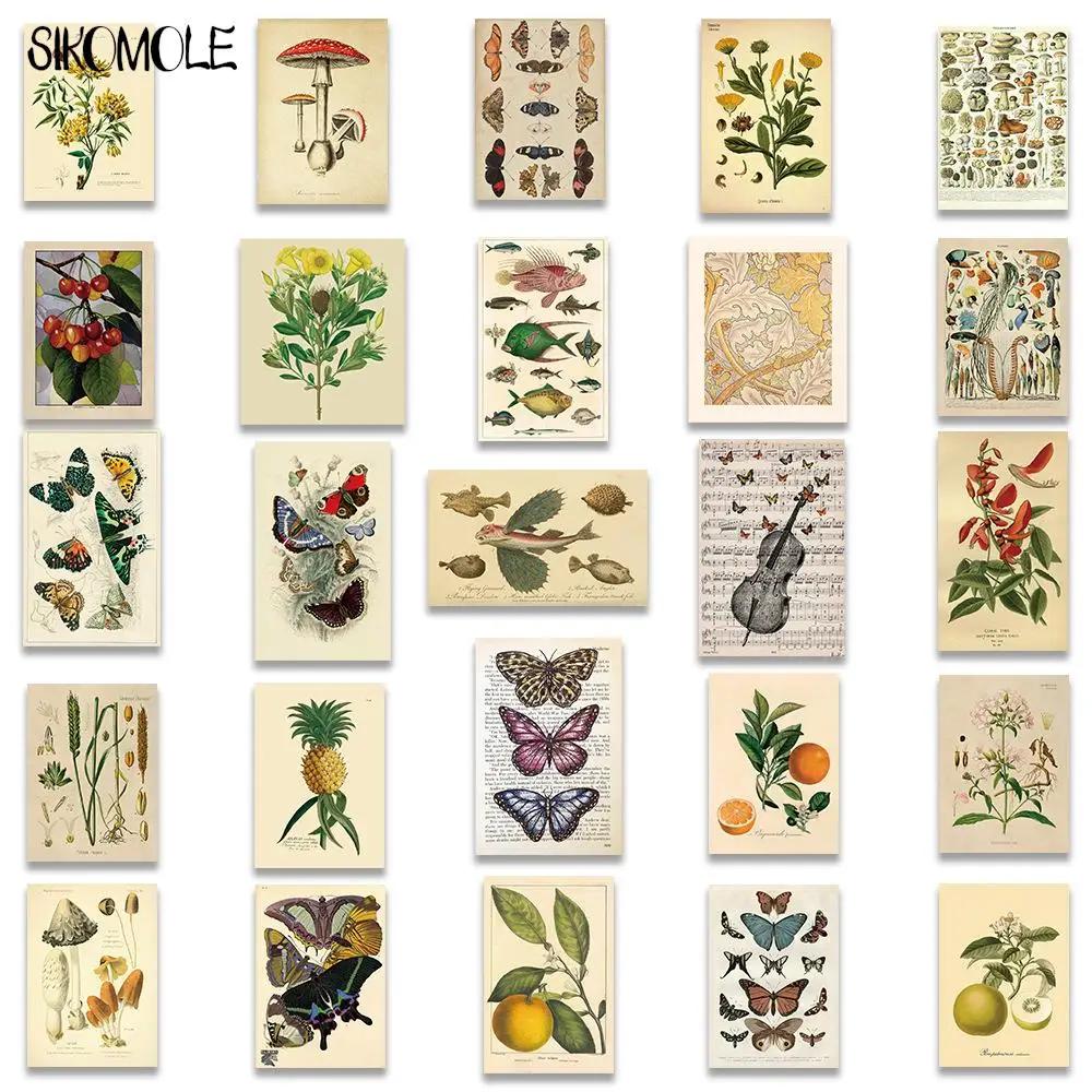 10/30/50 PIÈCES Rétro Plante Insectes Fleur Art Autocollants Champignon Animaux BRICOLAGE Enfants Or
